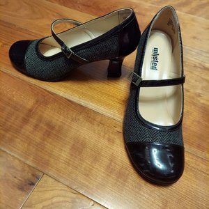 Brown tweed and patent Mary Janes